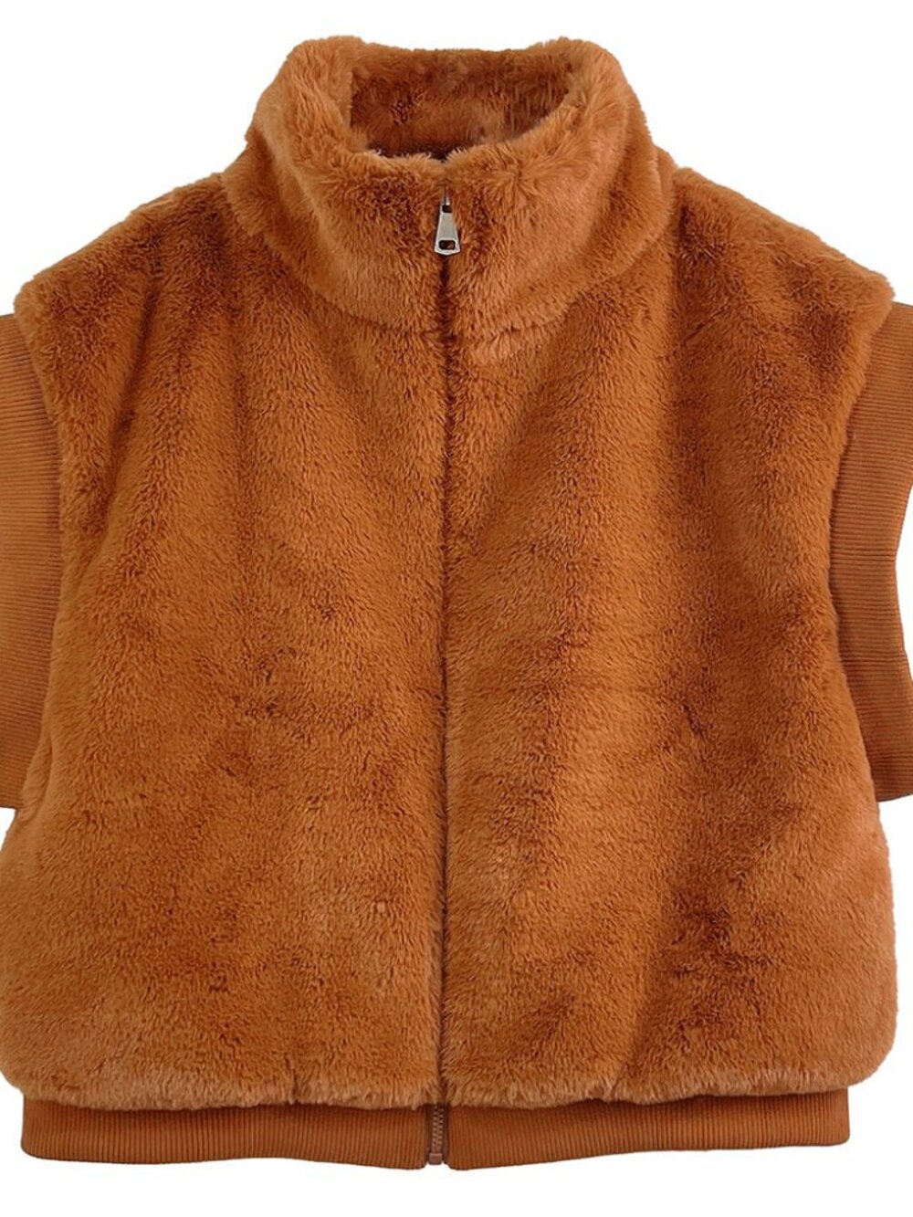 Faux Fur Rib Sleeve Vest